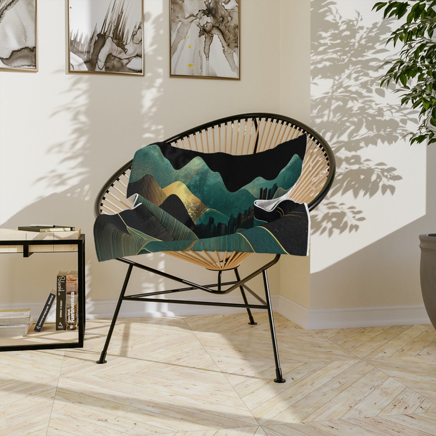 arabian nights, emerald, gold and black velveteen blanket