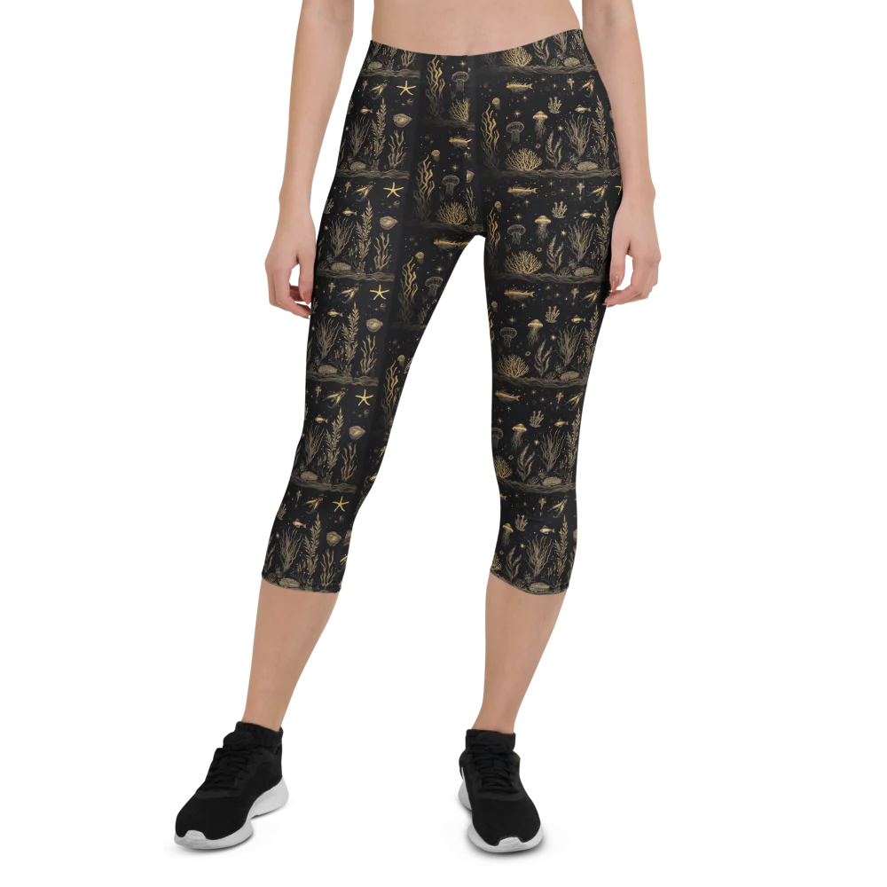fish + coral black/gold capris/leggings