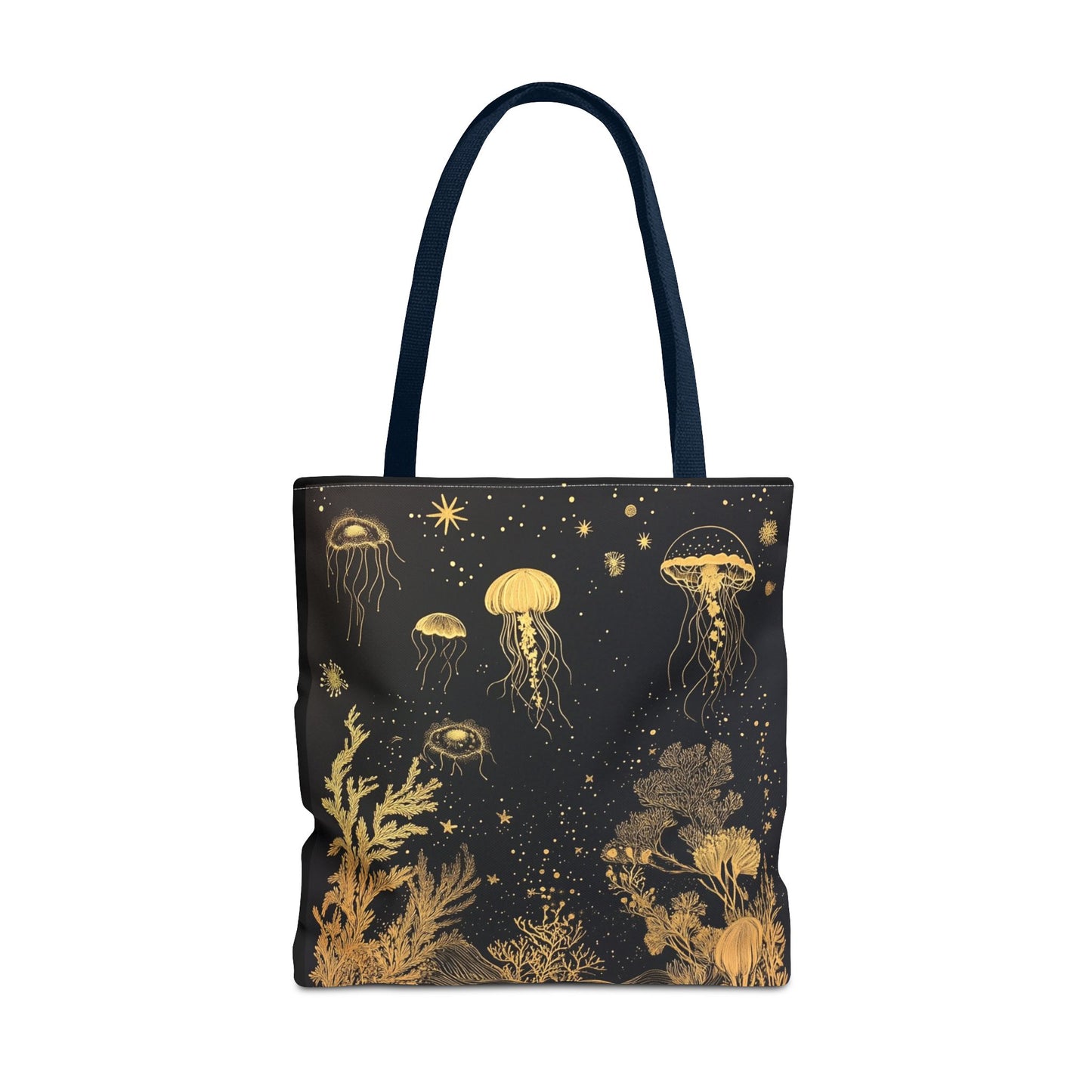 black gold fish and coral tote bag 18"