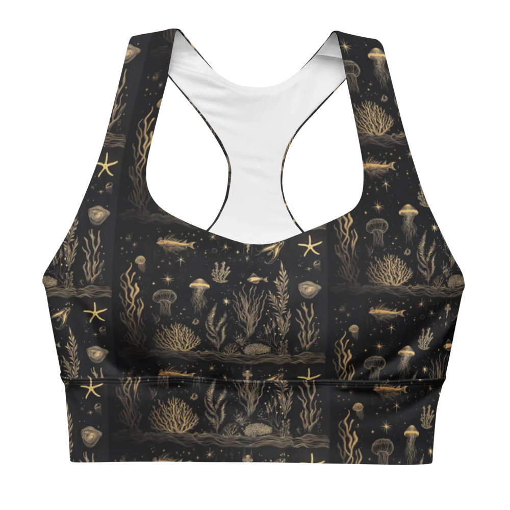 fish + coral black gold sports bra