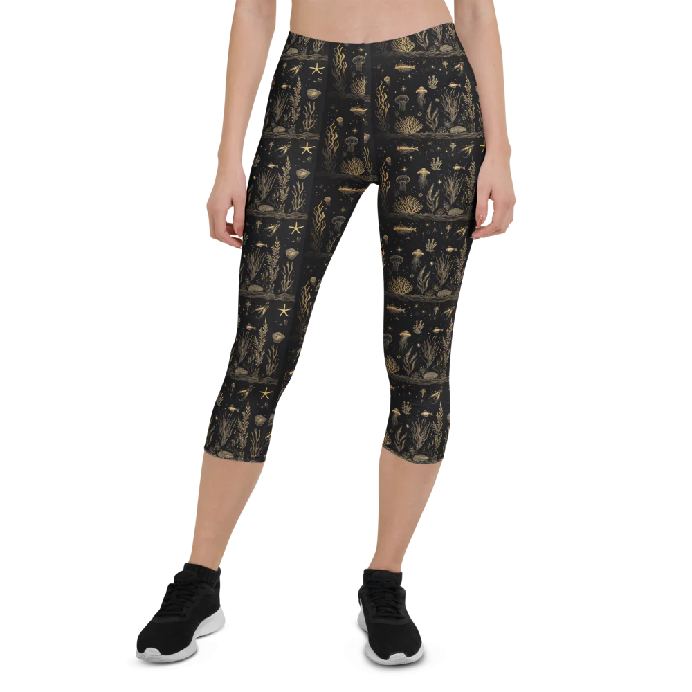 fish + coral black/gold capris/leggings