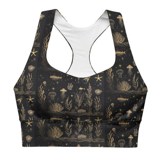 fish + coral black gold sports bra