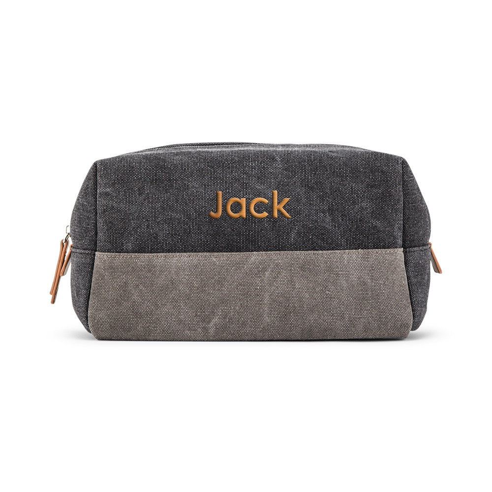 Men's Travel Toiletry Bag - Black & Gray Canvas | Personalized