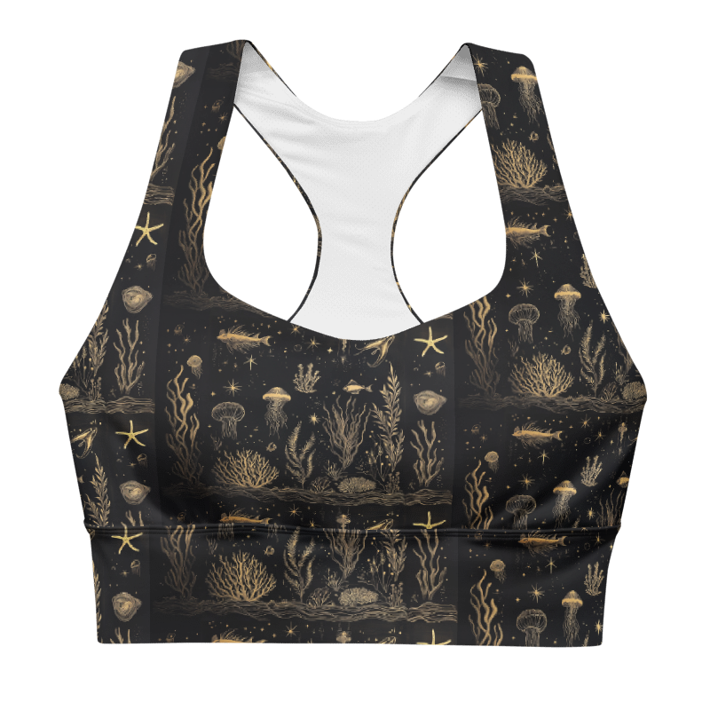 fish+coral blk gold athletic capri + top combo set for women